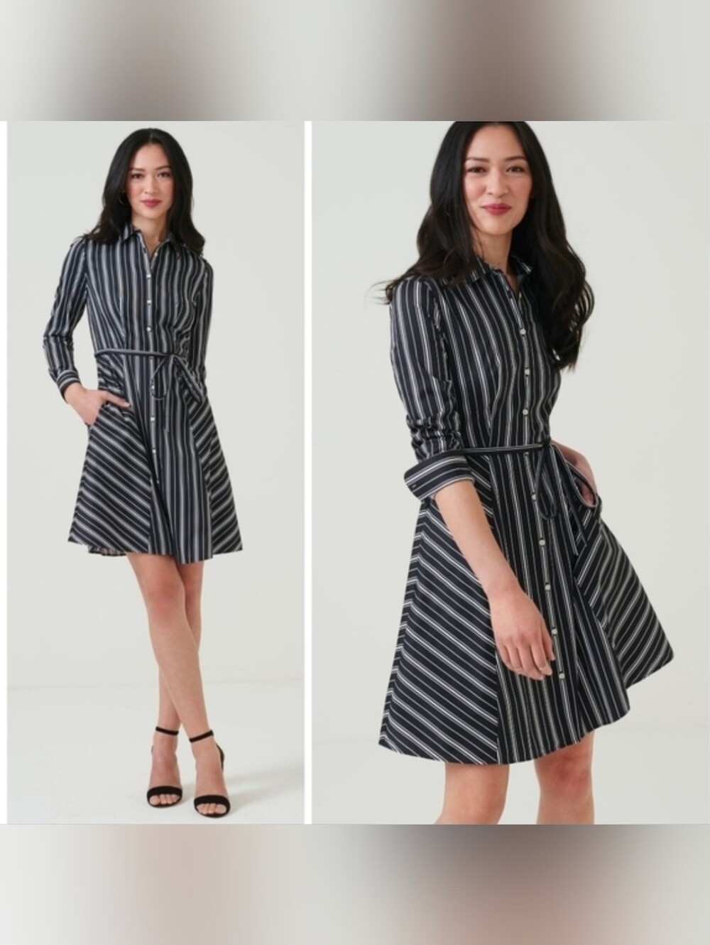 Untuckit Willow Black White Stripe Shirt Dress